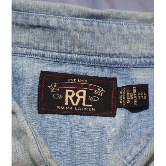 Vtg RRL Ralph Lauren Cotton Concho & Snap Boot Stitch Indigo Denim Shirt XXL - Picture 3 of 9